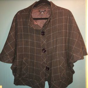 Brown light plaid hoodless poncho